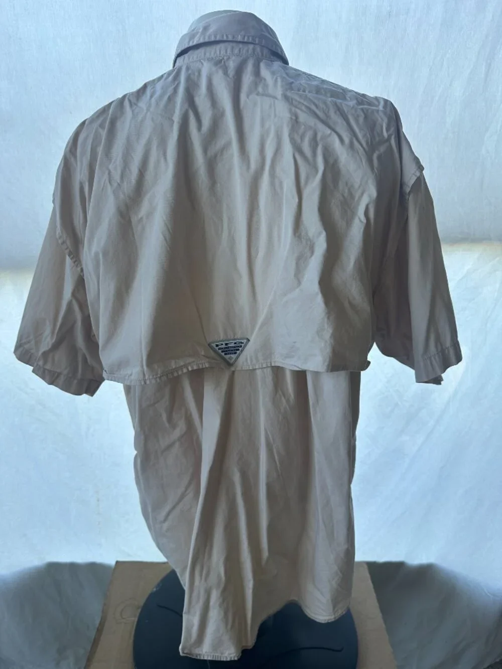 Columbia PFG Men's Light Brown SS Button Front Shirt Large Polyester Fishing Cam